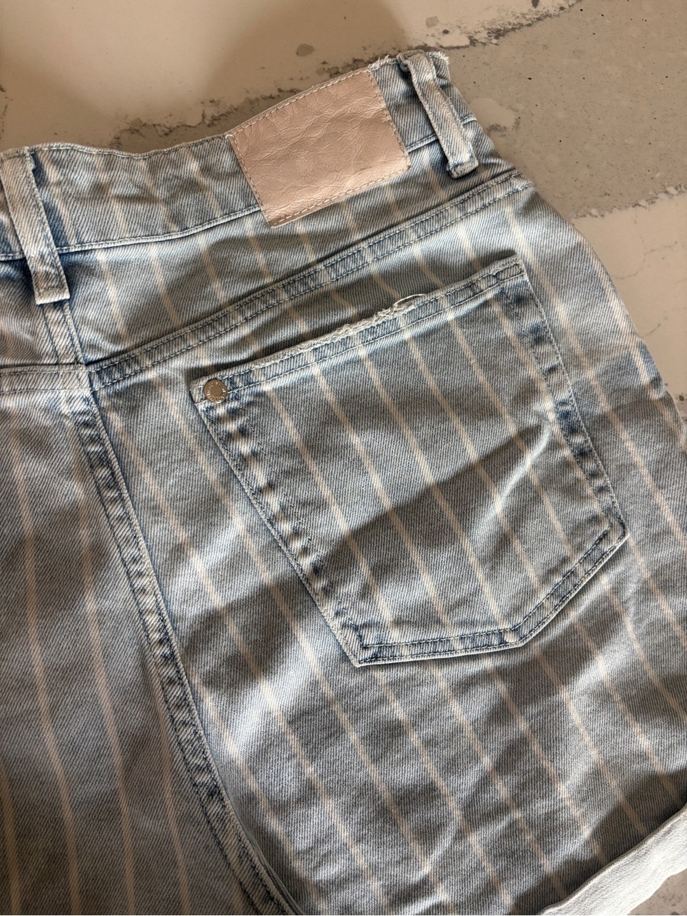 Striped Light Blue Women's Denim Shorts - Picture 8 of 10